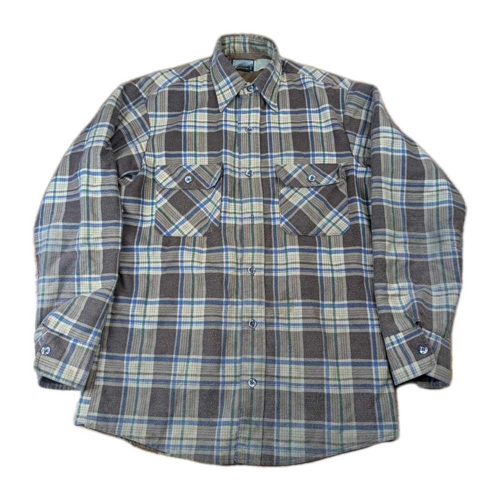 VTG Fieldmaster Plaid Flannel Mens Medium Tall Brown Lined Shacket Made In USA